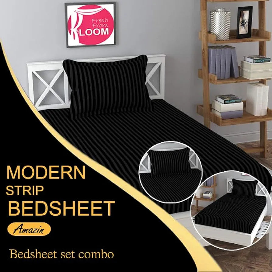 FRESH FROM LOOM Microfiber Wrinkle Resistant | Soft Skin Safe | Breathable Single Size Flat Bedsheets | Hotel & Home | Plain Bedsheet Set with 1 Pillow Covers 