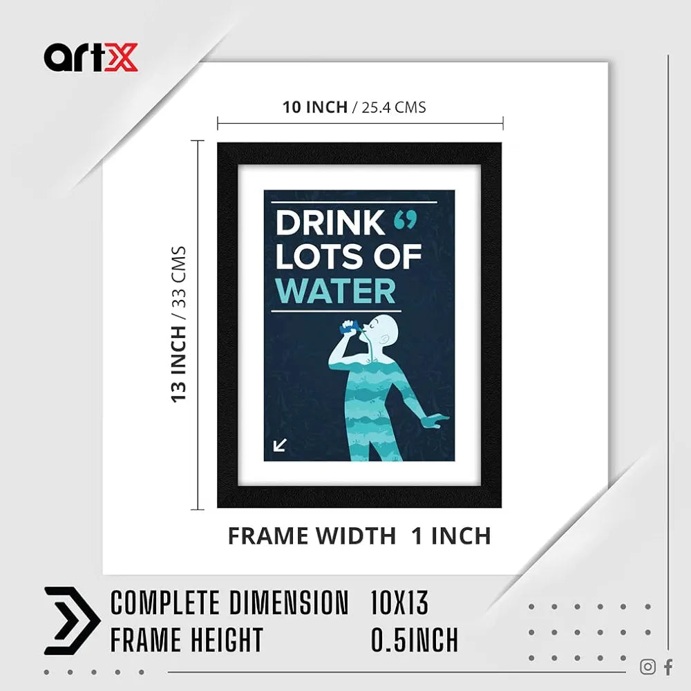 ArtX Paper Drink Lots Of Water Quote Wall Frame Art Painting, Multicolor, Motivational, 10 X 13 Inches, Set of 1