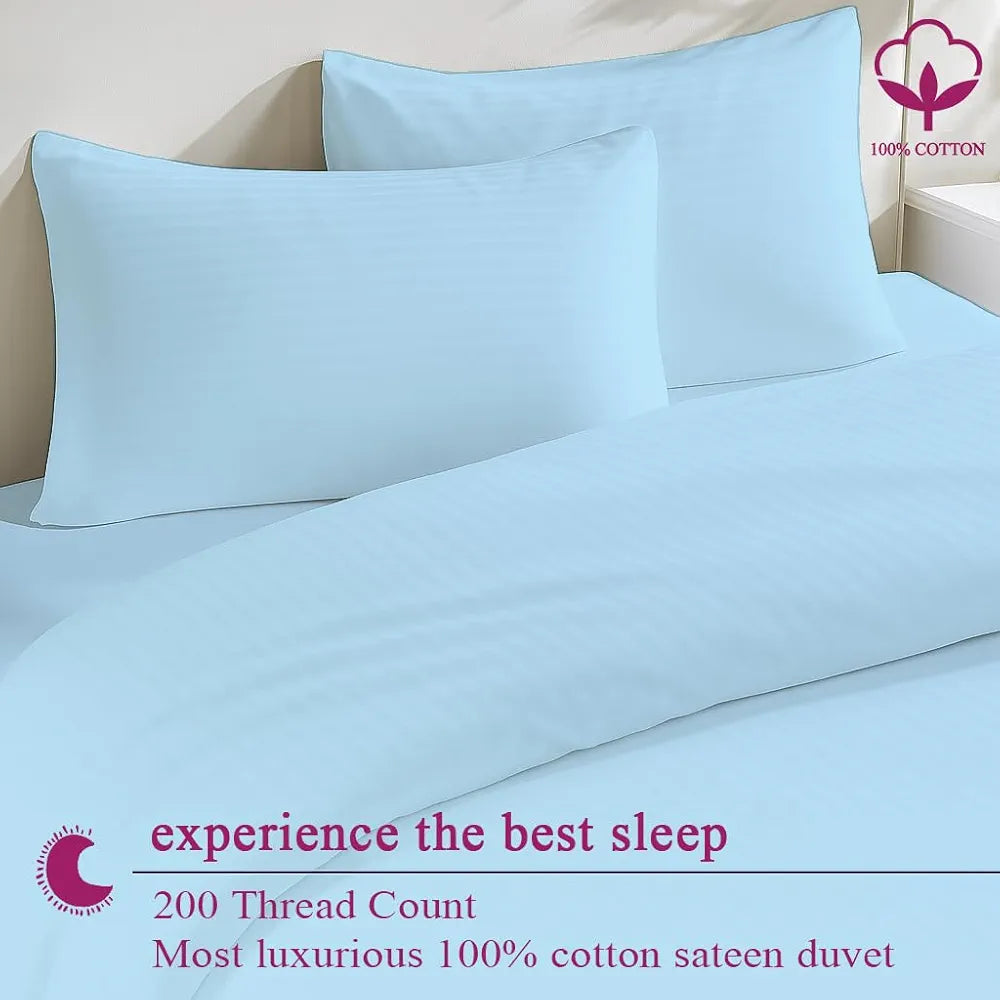 Trance Home Linen Zippered 100% Cotton 200 TC Satin Stripe Queen Duvet Cover Quilt Cover Razai Comforter Cover with 2 Pillow Covers 