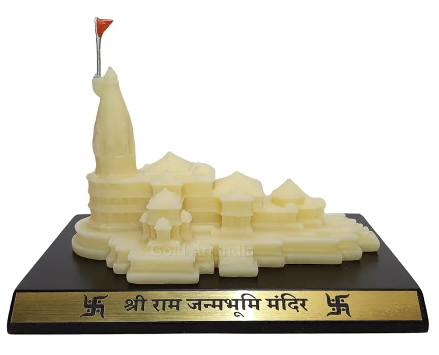Gold Art India Ram Mandir Ayodhya Ivory Finish- Minature for Car Dashboard, Gifting, Puja Room, Office Desk, Home Decor 