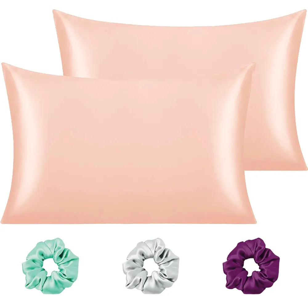 Cloth Fusion Satin Pillow Cover Set of 2 for Hair and Skin Care, Perfect Pillow case with 3 Satin Soft Scrunchies for Women 