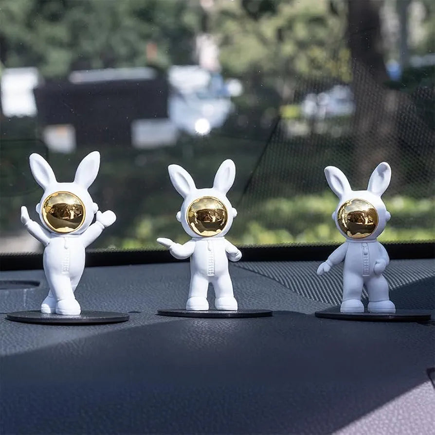 Street27® 3pcs Cartoon Rabbit Shape Astronaut Figurine Showpiece for Car Dashboard, Idols for Decoration, Cake, Office Desk & Study Table Gifts for Kids Boys Girls 