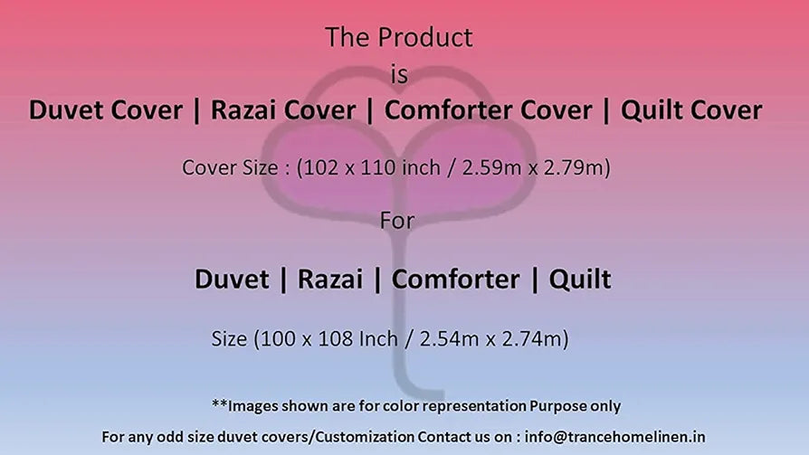 Trance Home Linen Zippered 100% Cotton 400 TC Plain King Size Duvet Cover Quilt Cover Blanket Cover Razai Comforter Cover with 2 Pillow Covers 