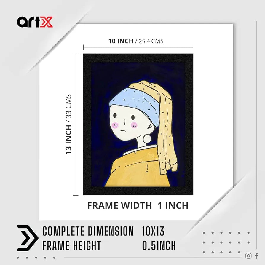 ArtX Paper The Girl With A Pearl Earring Abstract Frame Wall Art Painting, Multicolor, Abstract, 10X13 inches, Set of 1
