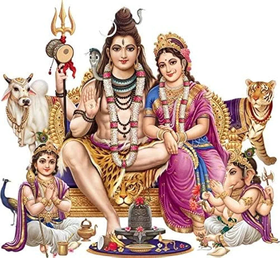 Rangoli Large Wall Sticker Shiv Pariwar Multicolor Vinyl Size 50 or 70 cm Pack of 1, Religion