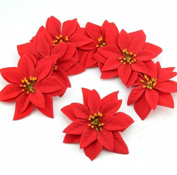 VRB Dec™ Artificial Big Foam Hawaaii Fake Foam Water Floating Flowers for Pooja Thali, Festival and Events, Home, Table, Badroom, Pooja Room, Diwali Decoration and DIY Craft (Red Poinstea Flower, 12)