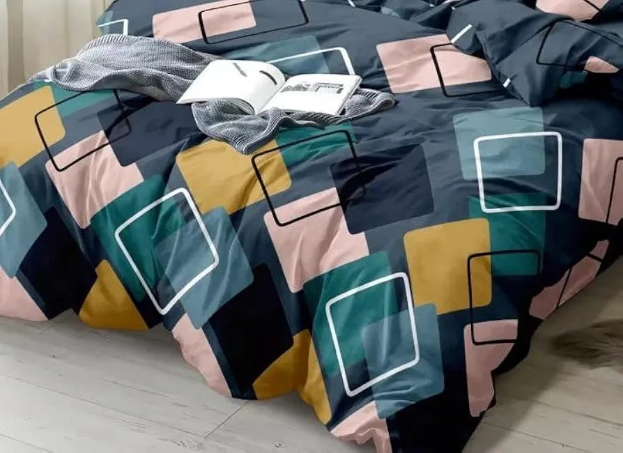 THE HOME STYLE Cotton Feel Glace Cotton Elastic Fitted All Around Printed Full Length Single Bed Bedsheet With 1 Pillow Cover,300 TC