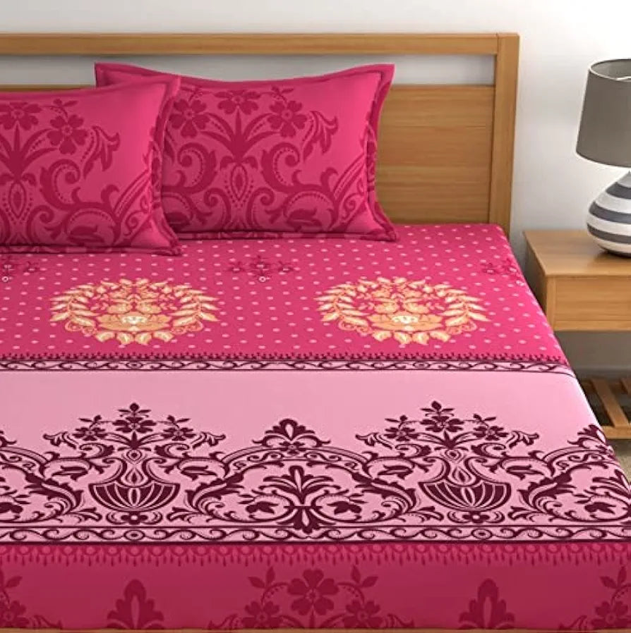 Dreamscape 100% Cotton King Bedsheet with 2 Pillow Covers - 