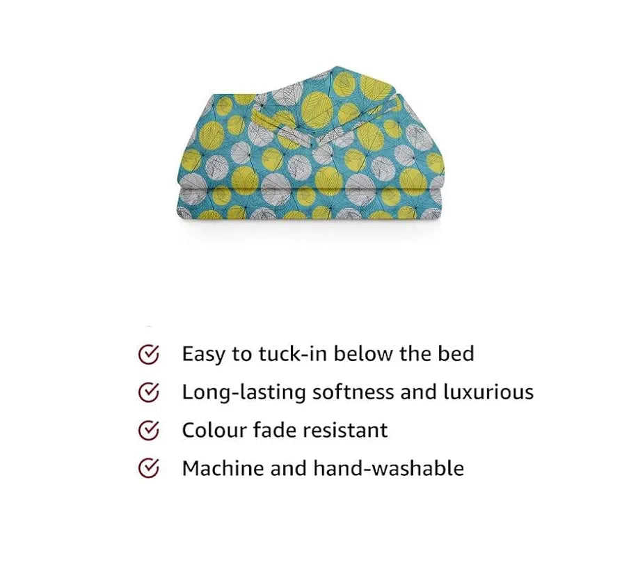BSB HOME Premium Forever Modern Style Glace Cotton Floral Luxurious Beautiful Soft Comfort Designer Floral Pattern 1 Single Size Bed bedsheet and 1 Pillow Cover- Green & White
