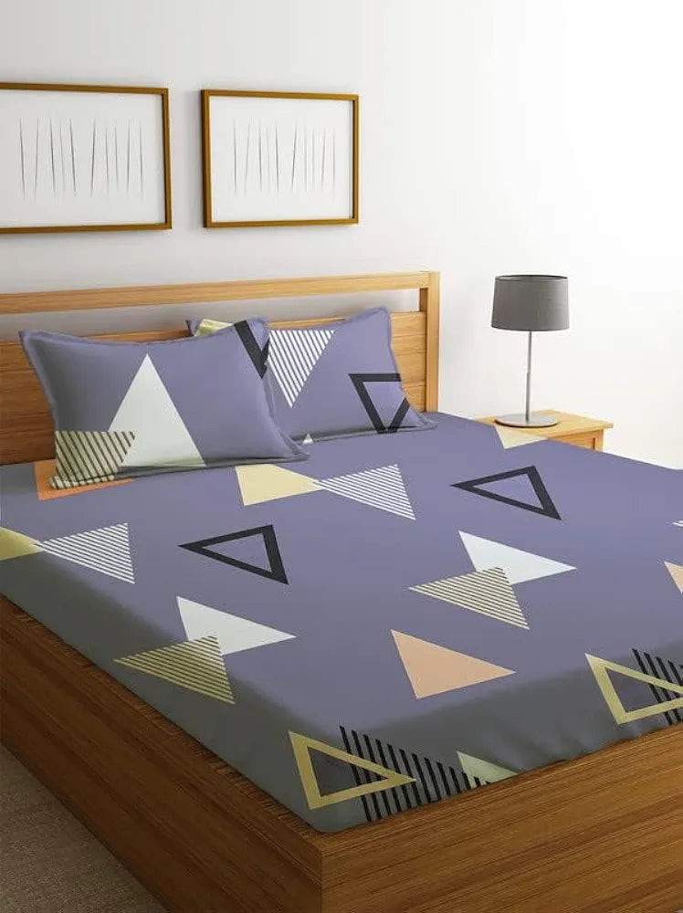 BSB HOME Premium Double Bedsheet with 2 Pillow Covers - 160 TC Supersoft Microfiber - Breathable & Wrinkle Free - 3 Pcs Set | Grey and Orange
