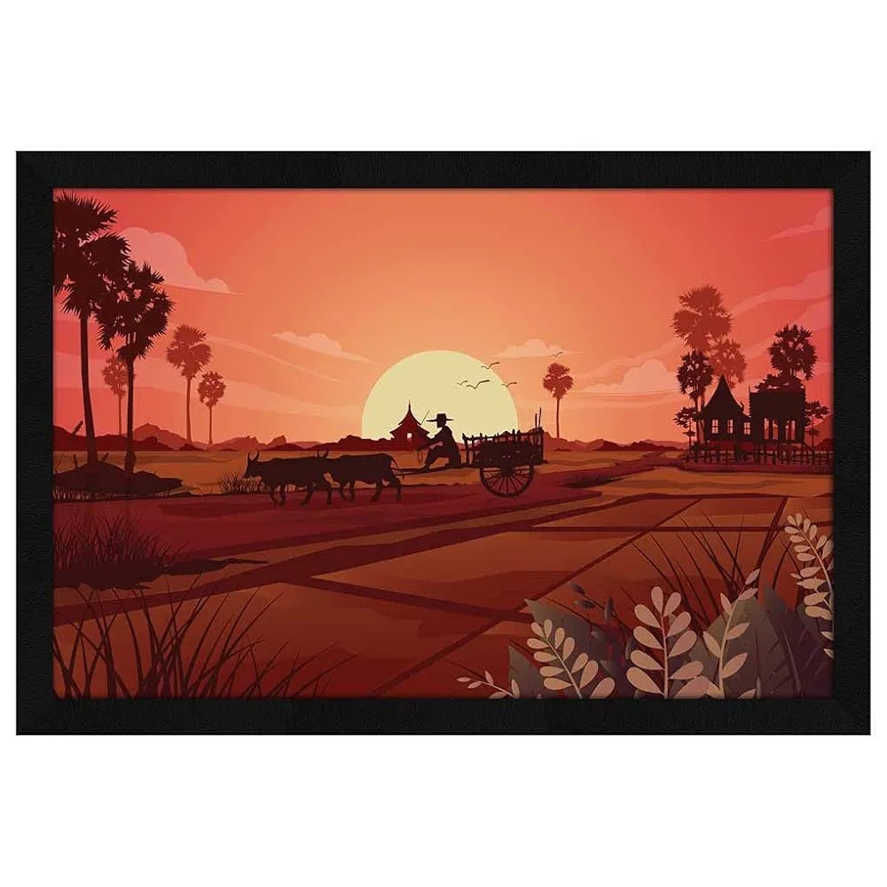 ArtX Paper Village Scenic Wall Art Painting, Wall Decor For Living Room, Multicolor, Nature, 12.5 X 18.5 inches, Set of 1