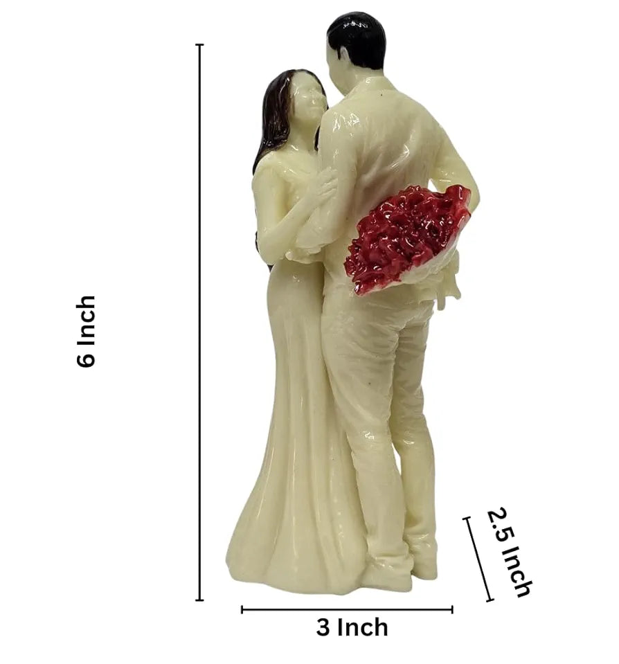 Gold Art India Couple Figurine Ivory Finish Shining Red Flower Bouquet | Romantic Gift for Anniversary, Wedding & Valentine’s Day | Elegant Home & Office Décor