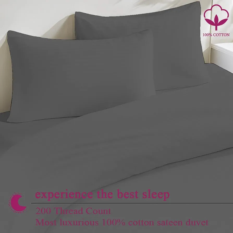 Trance Home Linen Zippered 100% Cotton 200TC Satin Stripe King Size Duvet Cover Quilt Cover Blanket Cover Razai Comforter Cover with 2 Pillow Covers 