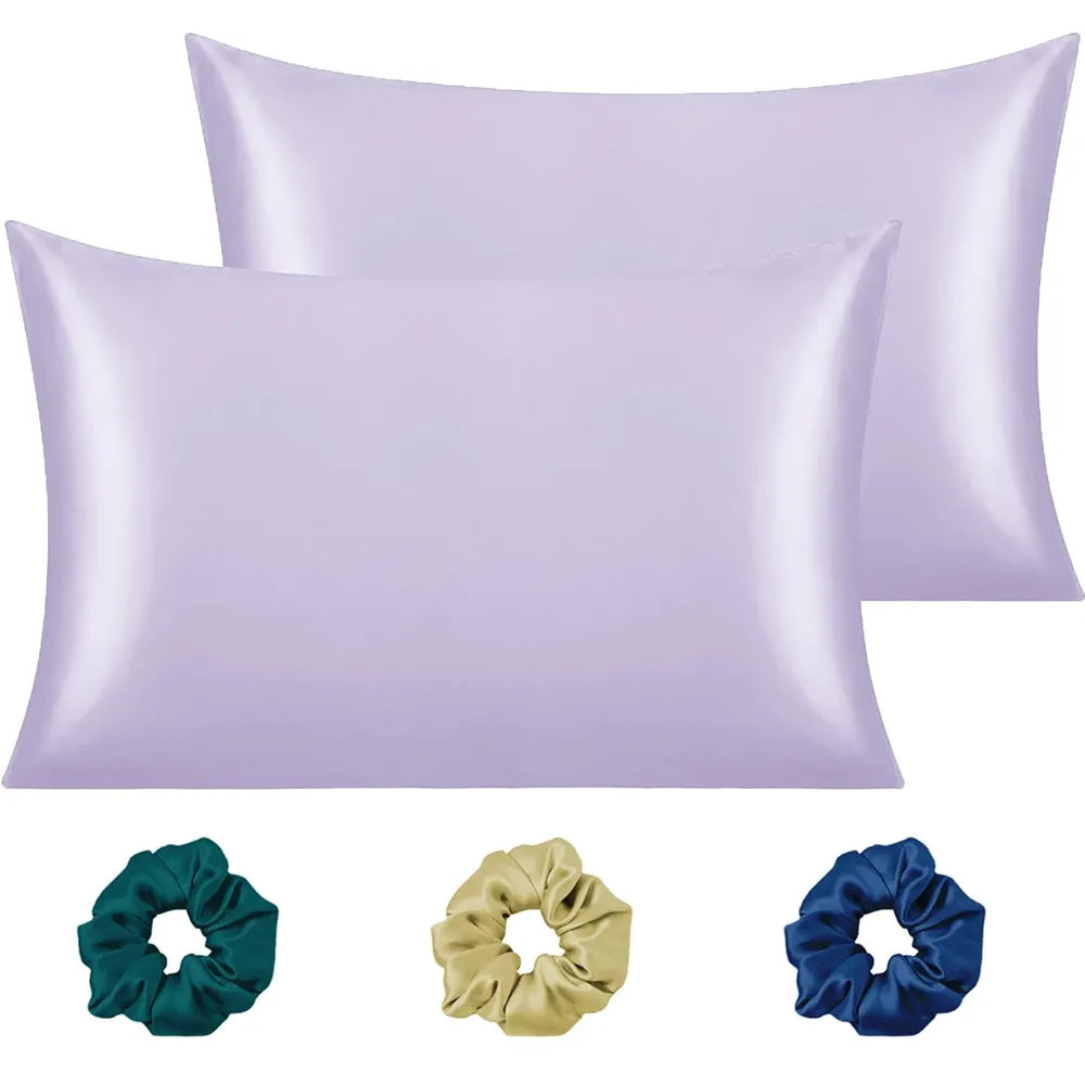 Cloth Fusion Satin Pillow Cover Set of 2 for Hair and Skin Care, Perfect Pillow case with 3 Satin Soft Scrunchies for Women 