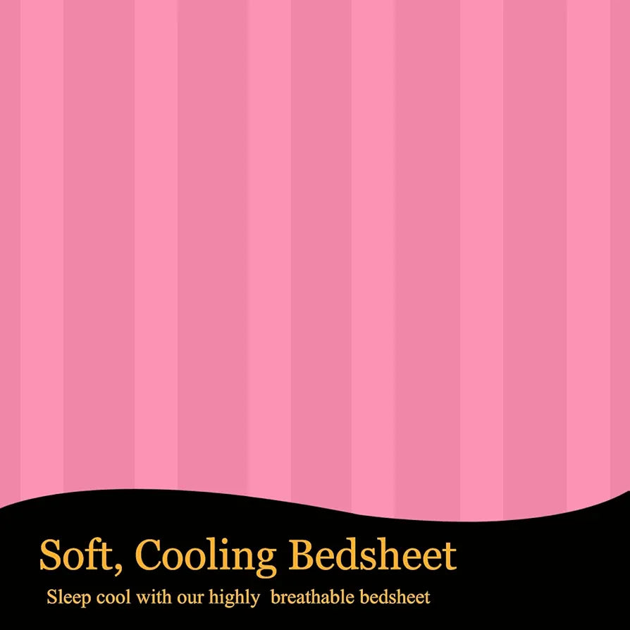 FRESH FROM LOOM Microfiber Wrinkle Resistant | Soft Skin Safe | Breathable King Size Flat Striped Bedsheets | Hotel & Home | Double Bedsheet Set With 2 Pillow Covers , 144 Tc