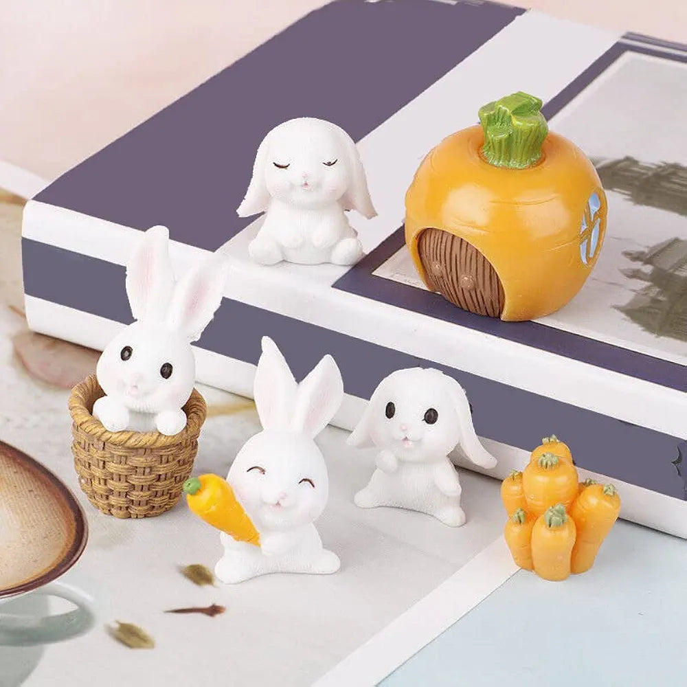 SATYAM KRAFT 1 Set  Resin Rabbit Miniature Figurines | Decorative Showpiece | Gift for Him/Her, Home, Bedroom, Living Room,Table, Car Dashboard| Unique Festive Decor