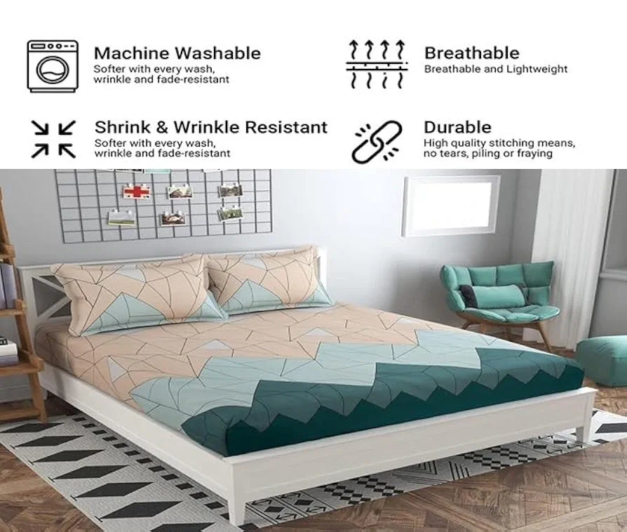 Fresh From Loom King Size Microfiber Bedsheet Set - Printed, Hypoallergenic, Wrinkle Free with 2 Pillow Covers 144 TC