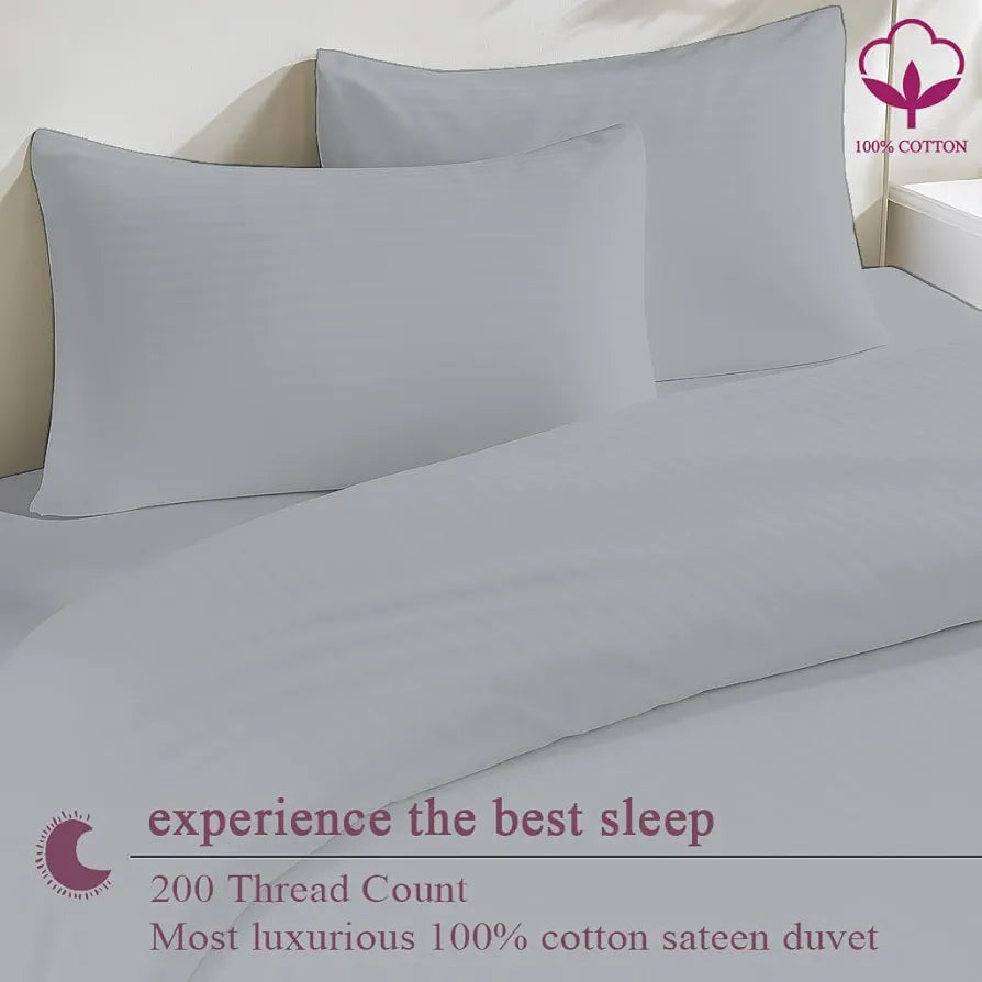 Trance Home Linen Zippered 100% Cotton 200TC Satin Stripe King Size Duvet Cover Quilt Cover Blanket Cover Razai Comforter Cover with 2 Pillow Covers 