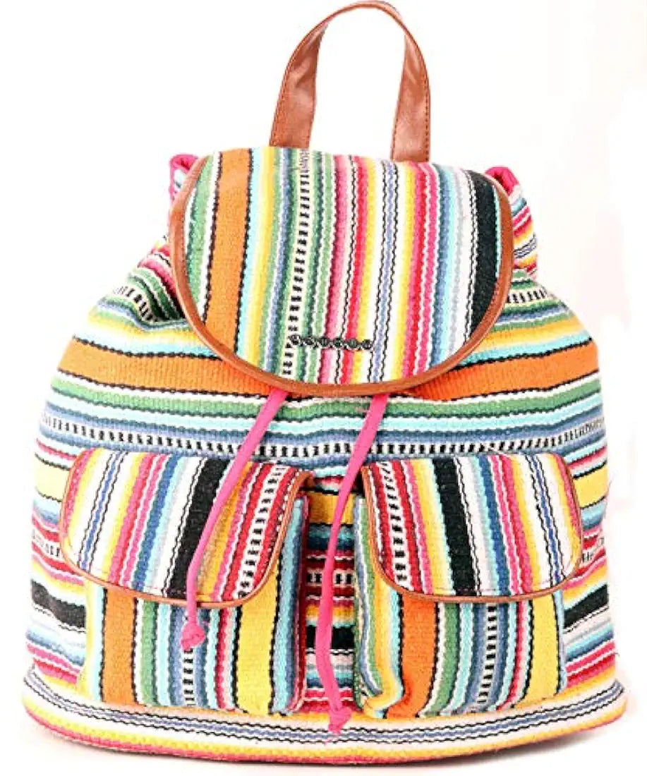 ASTRID Multicolor Cotton Girls Backpack With External Pockets In Front