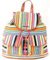 Astrid Multicolor Cotton Girls Backpack With External Pockets In Front Colour Stylish Multicolor Greenish Stripes