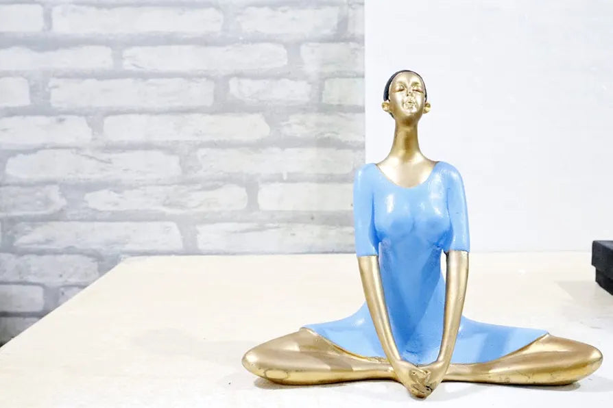 JAIPUR ACE Yoga Lady Polyresin Face Up Blue Themed Statue | Creative Abstract Design Art Figurine for Home Decor, Living Room Decorative Showpiece Gifting, Interiors 
