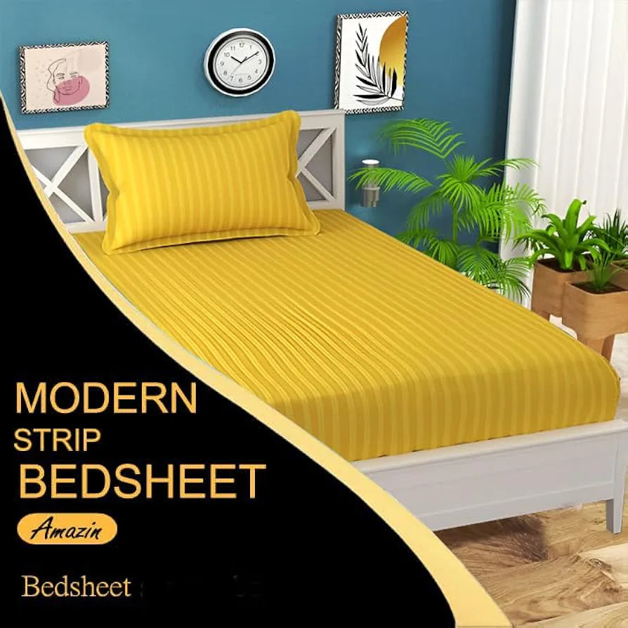 220 Glace Cotton 1 Single Bedsheet with 1 Pillow Cover  Yellow