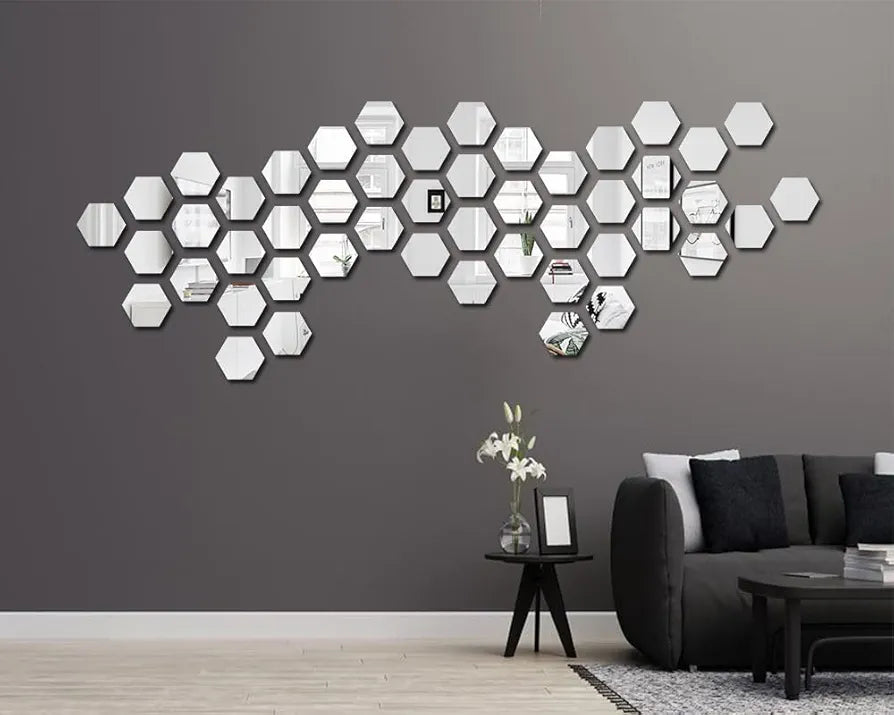 Bikri Kendra - Hexagon Stickers for Wall,Hexagon Wall Stickers,Acrylic Mirror Wall Decor, Hexagonal Mirror Wall Sticker,