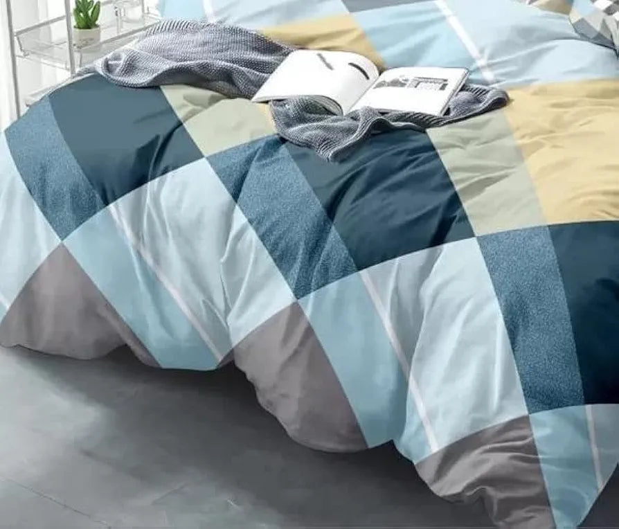 THE HOME STYLE Cotton Feel Glace Cotton Elastic Fitted All Around Printed Full Length Single Bed Bedsheet With 1 Pillow Cover 300 TC 