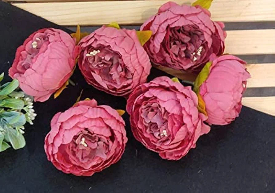 SATYAM KRAFT 6 Pcs Artificial Fabric Rose Flower Heads | Handmade Peony Style Flowers for DIY Crafting, Gift Packing, Bouquet Making, Wedding, Home, Diwali & Event Decoration 
