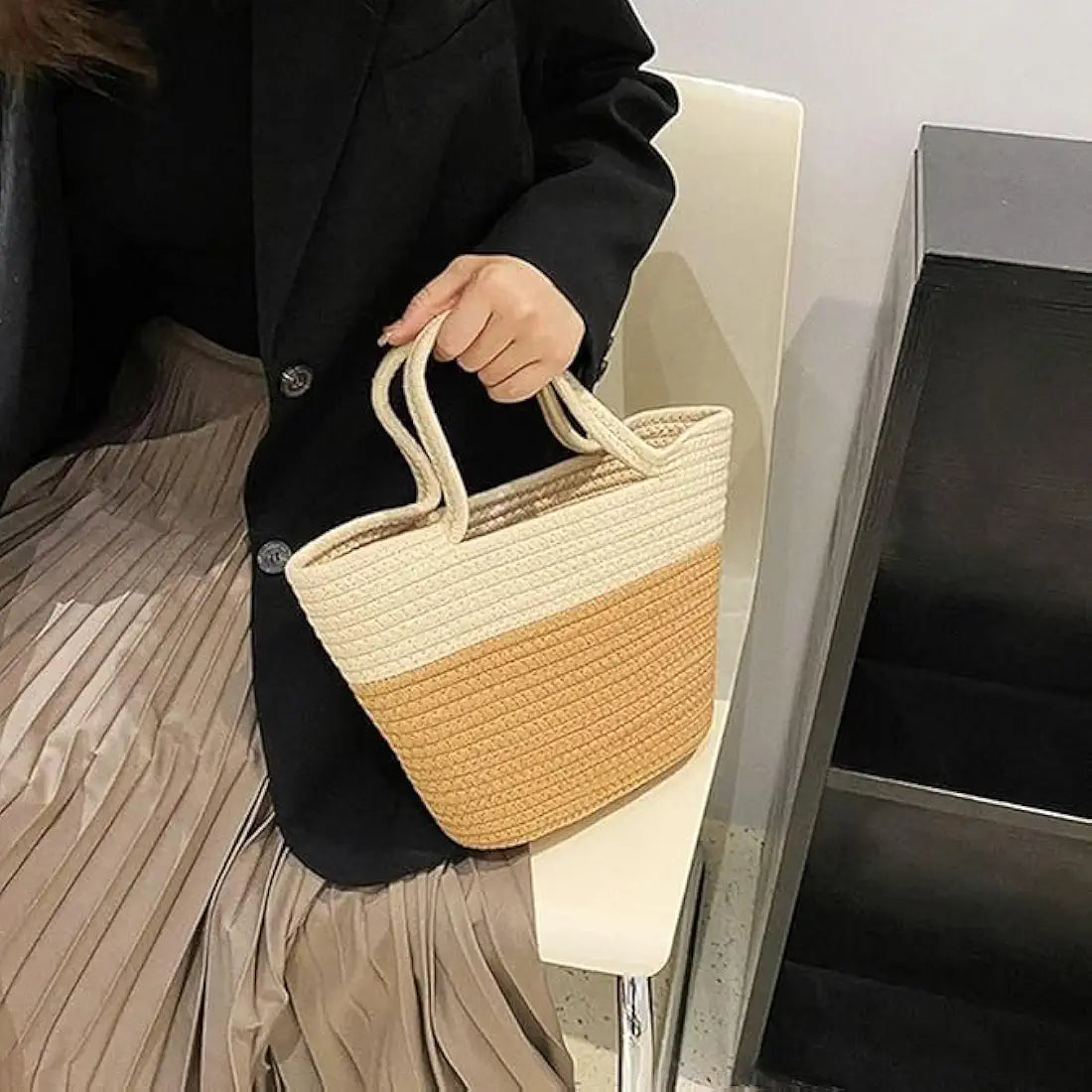 BEAUTIFUL HOMMIES Attractive Hand Bag | large Tote Bag | Summer Bag | Bucket Bag | Basket Bag | Bamboo Tote | Beach Bags for Women | Boho Bag | Handbag | Jute Bag | Handmade Bag