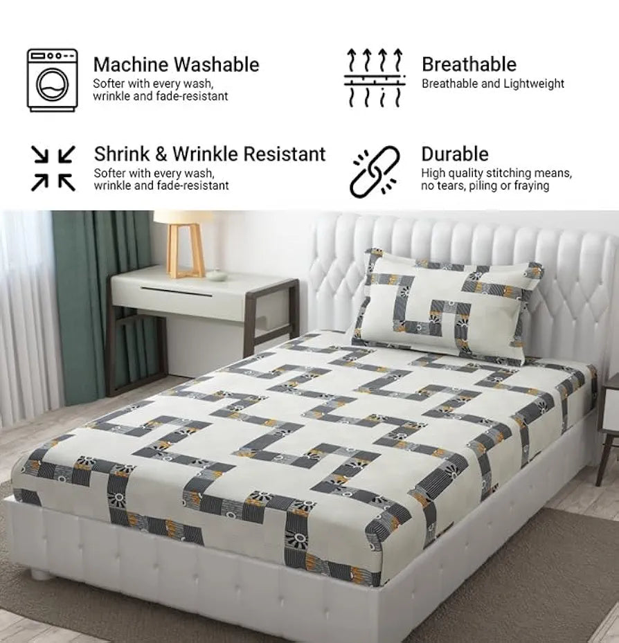 FRESH FROM LOOM Microfiber Bedsheet for Single/Single Size Bed | Floral Design Bed Spread with 1 Pillow Covers | Wrinkle Free Hypo-Allergenic Bedsheets/Bedcover , 144 TC