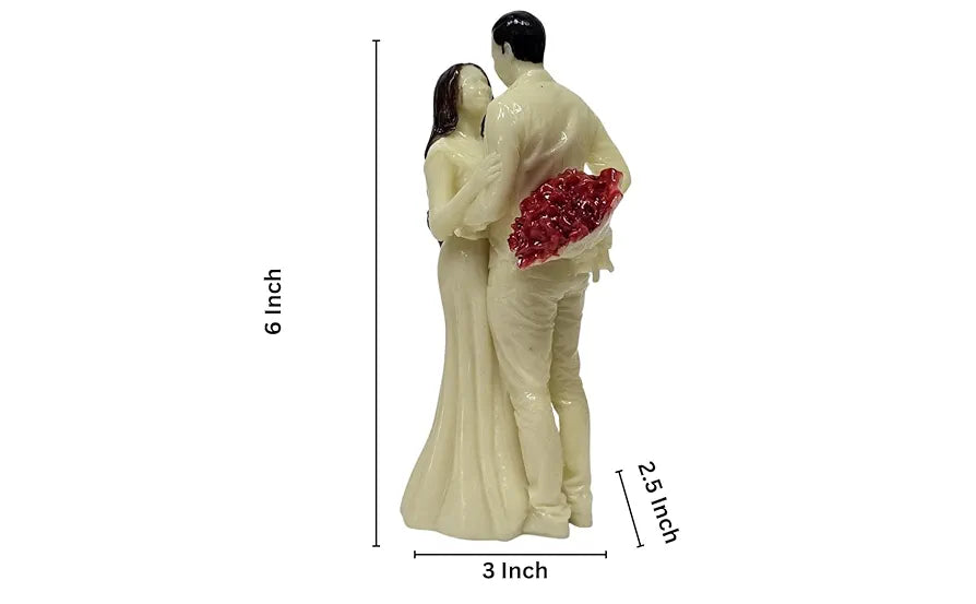 Gold Art India Couple Figurine with Ivory Finish Red Flower Bouquet | Romantic Gift for Anniversary, Wedding & Valentine’s Day | Home & Office Décor