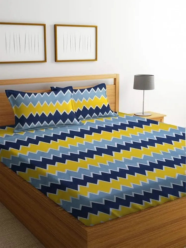 BSB HOME Premium Double Bedsheet with 2 Pillow Covers - 160 TC Supersoft Microfiber - Breathable & Wrinkle Free - 3 Pcs Set | Yellow and Blue