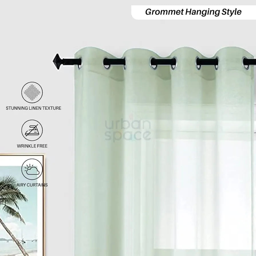 Urban Space Linen Textured Sheer Curtain for Door, 35-40% Room Darkening Curtain with Tieback and Eyelet Hanging Style, Set of 2 Decorative Curtains, Mint Green 
