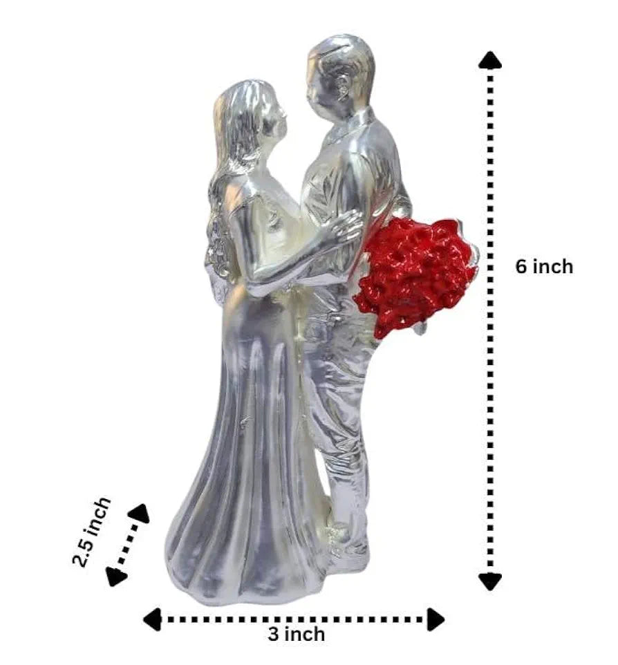 Gold Art India Couple Figurine Silver-Plated Matte Finish | Romantic Home & Office Décor | Valentine Gift for Girlfriend & Boy Friend | Anniversary, Wedding Gift