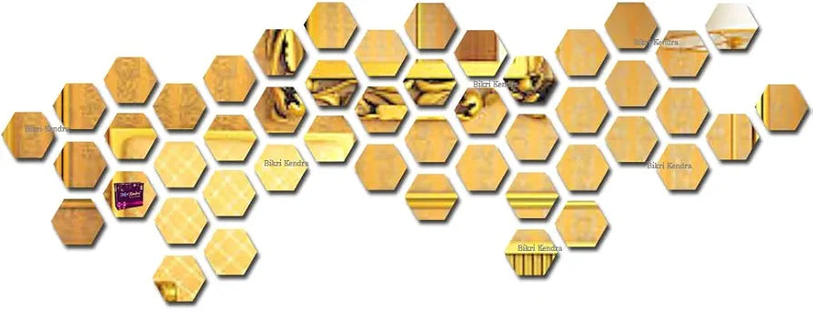 Bikri Kendra - Hexagon Stickers for Wall,Hexagon Wall Stickers,Acrylic Mirror Wall Decor Sticker, Hexagonal Mirror Wall Sticker,
