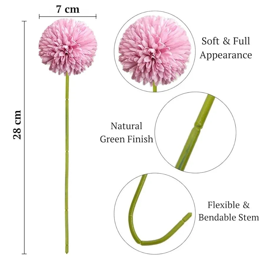 SATYAM KRAFT 5 Pcs Artificial Chrysanthemum Ball Flowers Fabric Small Flower Sticks Bouquet for Home Decor, Office, Living Room, Bedroom, Table, Wedding Decoration Item 