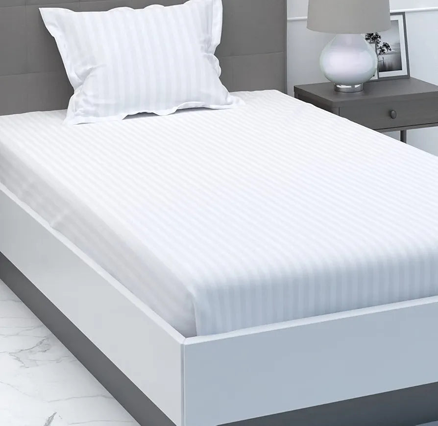 Microfiber Flat Single Bed Bedsheet| Plain Striped Cotton Bedsheet with 1 Pillow Cover for Queen Size Bed| Supersoft 340 TC| Breathable| Wrinklefree| 