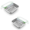 Femora Lunch Box High Steel Rectangle Heavy Duty Airtight Leakproof Unbreakable Storage Container With Lock Lid | 850 Ml | Pack of 2