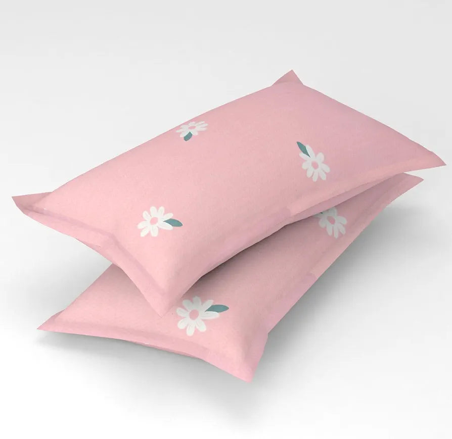 Homefab India 210 TC Glace Cotton Single BedSheet with 1 Pillow Cover - Floral, Pink