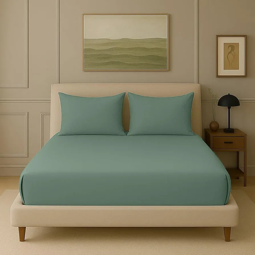 Trance Home Linen 300 TC Bamboo Fitted Queen Size Bedsheet | Soft, Breathable & Eco-Friendly Bedsheet with 2 Pillow Cover - 