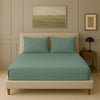 Trance Home Linen 300 TC Bamboo Fitted Queen Size Bedsheet Soft Breathable & Eco-Friendly Bedsheet with 2 Pillow Cover Colour Aqua Green