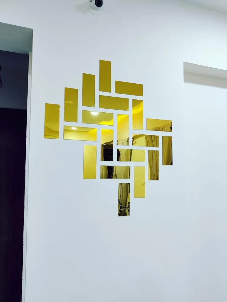 Bikri Kendra Ind - 20 Rectangle Golden Mirror Stickers for Wall Decor, Acrylic Self-Adhesive Stickers