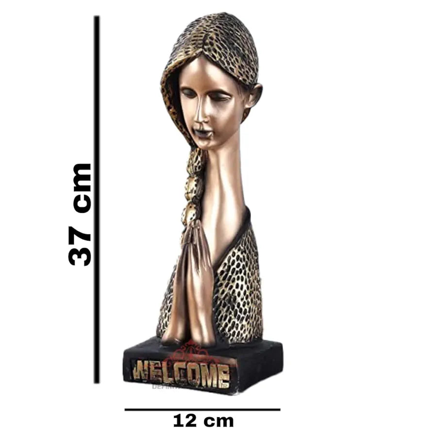 JAIPUR ACE Welcome Lady Polyresin Face Themed Statue Sculptures | Creative Abstract Art Figurine for Home Decor, Living Room Decorative Showpiece Gifting, Interiors 
