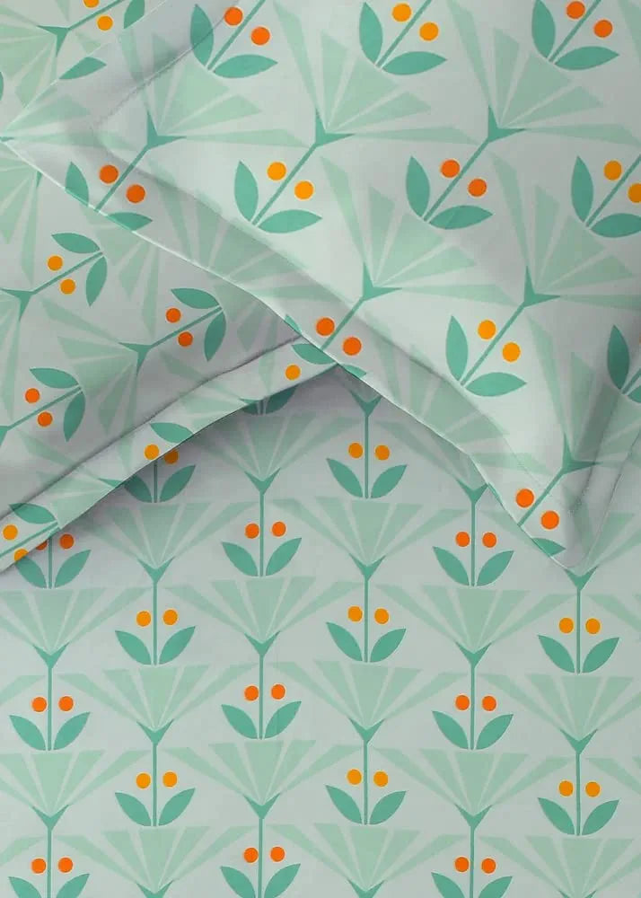 Premium Cotton Elastic Fitted Bedsheets with 2 King Size Pillow Covers Double Bed with All Around Elastic Supersoft Size - 72 x 78 +10 inches Flower Print Light Green Orange 200 tc - 220 tc