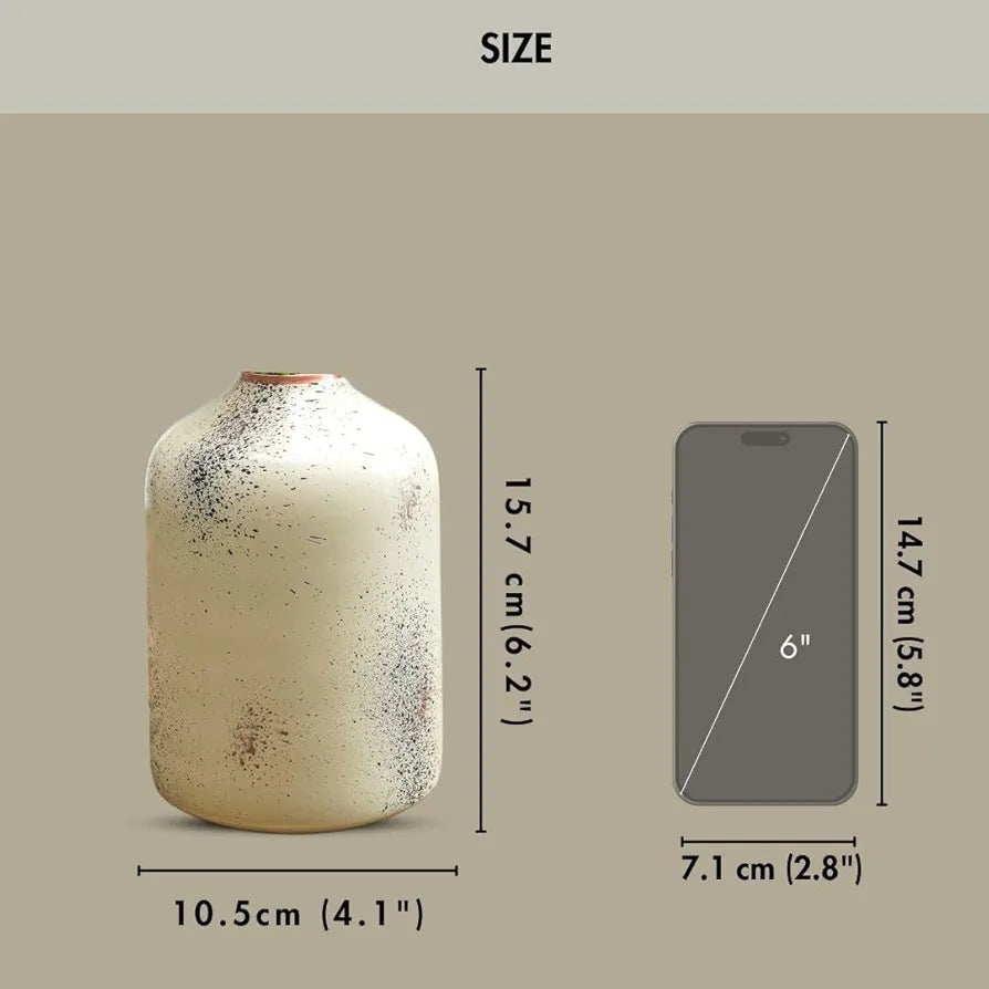 Behoma Metal Flower Vase for Home Decor Items for Living Room Bedroom Drawing Room Accessories Dried Flower Vase Marriage Gifts for Couples Off White Spotted
