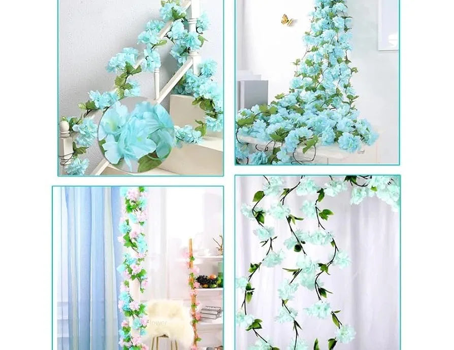 SATYAM KRAFT 1 Lines Artificial Cherry Blossom Rattan Flowers Vine | Hanging Garland for Home, Office, Mandir & Pooja Room | Diwali, Deepawali, Navratri & Wedding Festival Decoration 