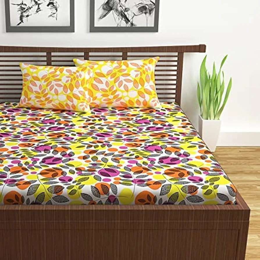 Divine Casa 144 TC Cotton Bedsheet for Double Bed with 2 Pillow Cover 
