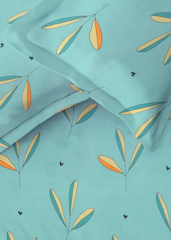 HOMEKART Premium Cotton Elastic Fitted Bedsheets with 2 King Size Pillow Covers Double Bed with All Around Elastic Supersoft Size - 72 x 78 +10 inches Floral Pattren Aqua Blue 200 tc - 220 tc