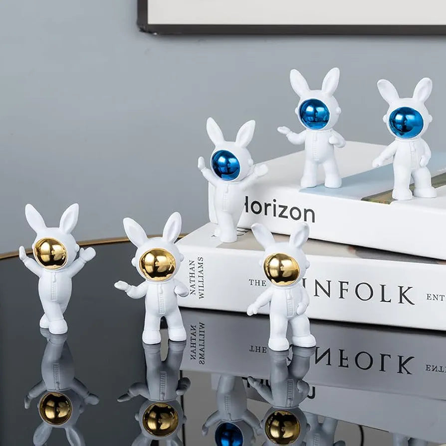 Street27® 3pcs Cartoon Rabbit Shape Astronaut Figurine Showpiece for Car Dashboard, Idols for Decoration, Cake, Office Desk & Study Table Gifts for Kids Boys Girls 